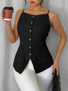 Rafferiza 女士休闲纹理无袖上衣、度假风格衬衫 - 黑色 - 查看 7