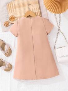 SHEIN LMoss Kids Kleine Mädchen LMoss Lässig Sommer Farbblock bedrucktes Schleifchen Rundhalskurzarm Kleid, ideal für Lässig & Alltagsmode