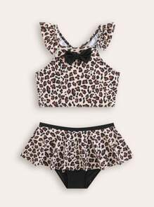 Young Girl Leopard Print Bikini Set, Beach Holiday - Multicolor - View 1