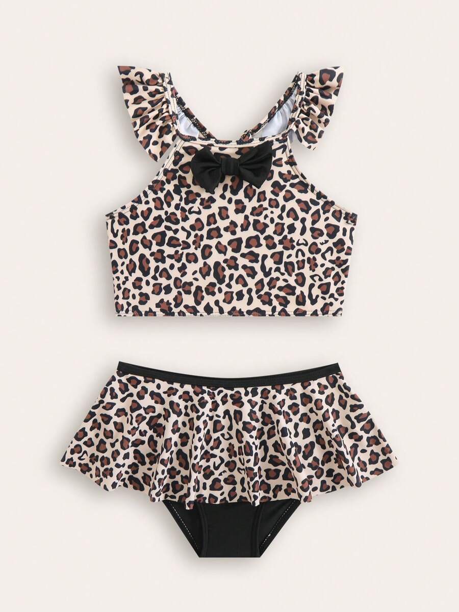 Young Girl Leopard Print Bikini Set, Beach Holiday - Multicolor - View 1