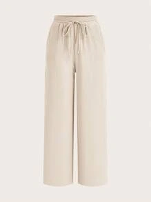 Poéselle Quần dài mùa hè buộc dây phía trước túi xéo rộng rãi, thường ngày bằng vải lanh cotton nhiều mảnh, thường ngày, thoải mái và thoáng khí, thích hợp để mặc đi làm hàng ngày, mặc đi nghỉ - Nhiều màu - Xem 4