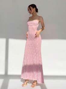Aloruh 粉色蕾丝性感露背吊带背心连衣裙 - 粉色 - 查看 5
