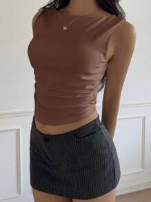 SHEIN EZwear Brown Cropped Backless Camisole With Chest Lining, Spring/Summer - Brown - View 4