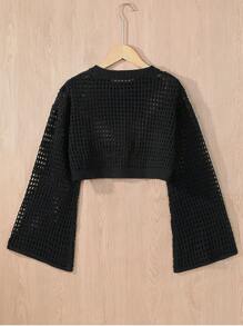 SHEIN Pull à manches évasées ajouré en tricot de couleur unie pour adolescentes