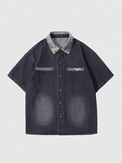 Street Life Men's Camo Casual Denim Shirt, Minimalist Style Suitable For Summer