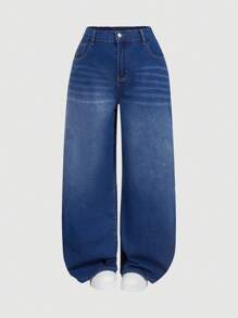 SHEIN MOD Jeans neri oversize con vestibilità ampia e gamba larga - Blu lavato scuro - Visualizzare 1