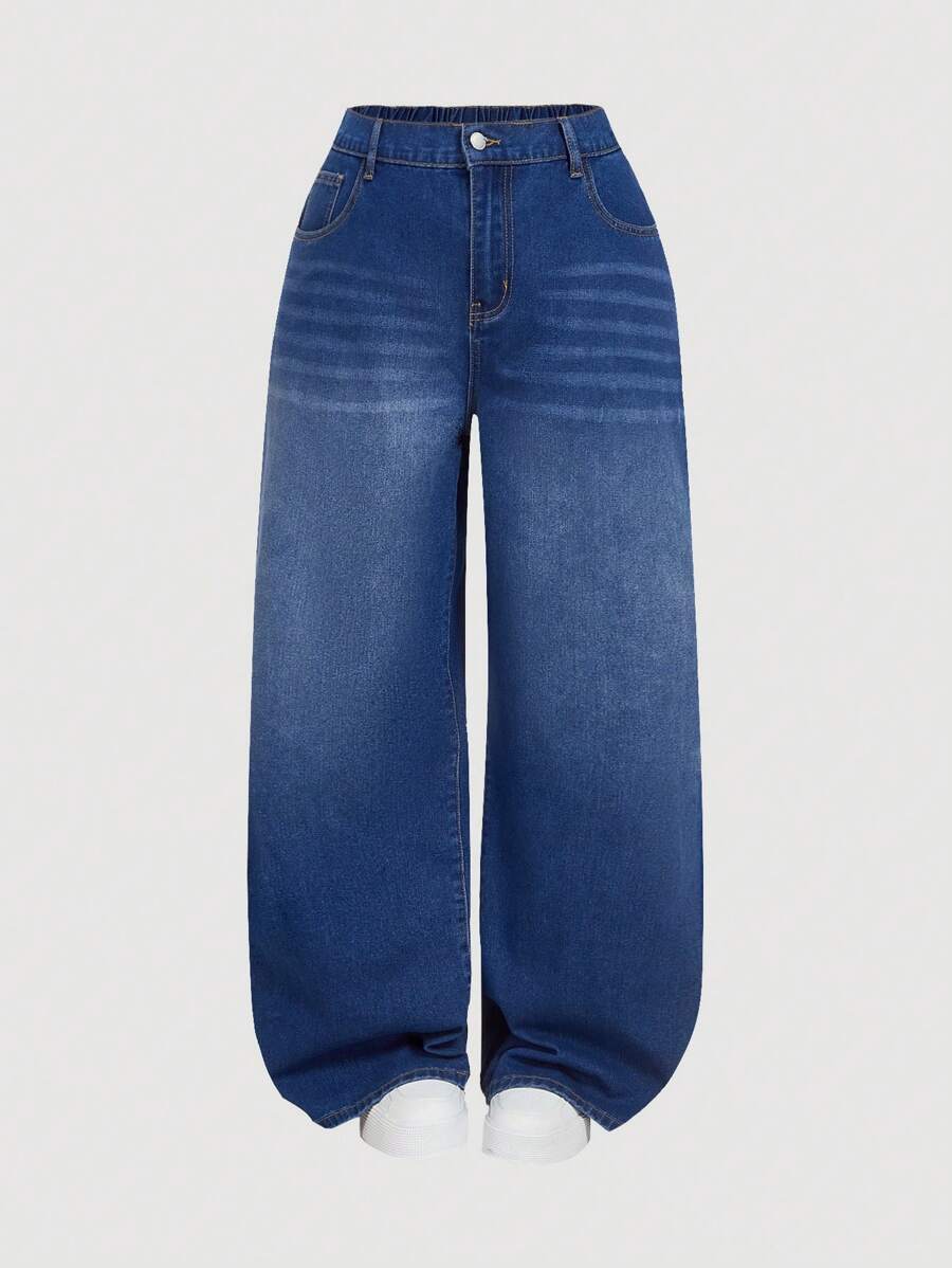 SHEIN MOD Jeans neri oversize con vestibilità ampia e gamba larga - Blu lavato scuro - Visualizzare 1