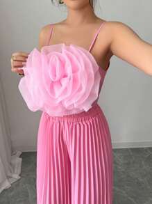 Elenzga 女士优雅浪漫荷叶边设计两件套 - 粉色 - 查看 4