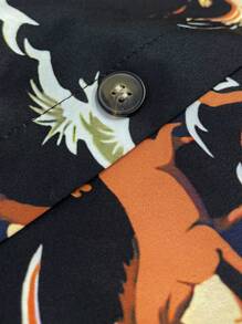 SHEIN 女式野马印花长袖宽松休闲纽扣衬衫 - 黑色 - 查看 3