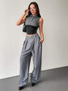 SHEIN Essnce Áo sơ mi kẻ sọc cổ bẻ cài nút phía trước cho nữ - Nhiều màu - Xem 1