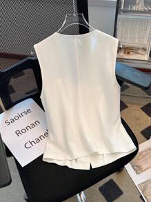 Franclia 优雅修身小 V 领无袖前扣白色衬衫，春夏女装 - 白色 - 查看 2