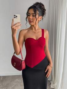 INAWLY Top sin tirantes de un solo hombro y espalda cruzada, con bajo asimétrico, de unicolor sexy, para verano