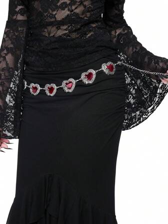 Grunge Punk 1 pieza Cadena de cintura con diseño de rosa con forma de corazón de estilo gótico, accesorio de gota de aceite rojo para vestidos, uso versátil diario