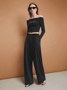 Ontre 2025 New Arrival Urban Chic Black Pleated Front Design Casual All-Match Trousers, Fashionable Women Long Pants