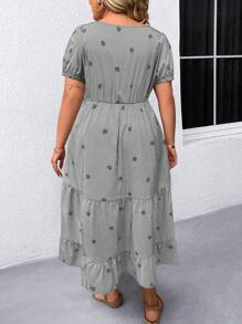 Breezaya Plus Size Women's Floral Print Square Neckline Summer Dress With Cinched Waist Maxi Women Outfit