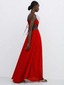 Aveloria Modichic Abito in chiffon rosso con schienale scoperto e senza maniche