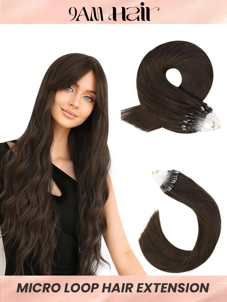 Extensiones de cabello humano con microenlaces, cabello brasileño Remy con microanillos invisible con precarga, 40-50G - S2 - Ver 1