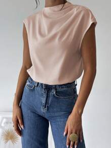 Firerie Women's Elegant Asymmetric Collar Fold Shoulder Fitted Blouse, Simple Office