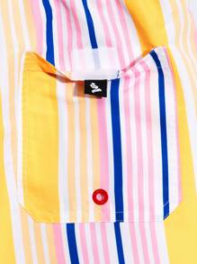 Manfinity Swimmode Men's Striped Drawstring Waist Casual Beach Shorts - Yellow - View 6