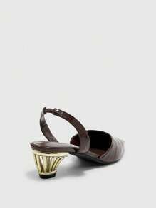 CUCCOO BIZCHIC Brown Textured Stone Pattern Women's Square Toe Electroplated Heel Fashion Pumps - Brown - View 10