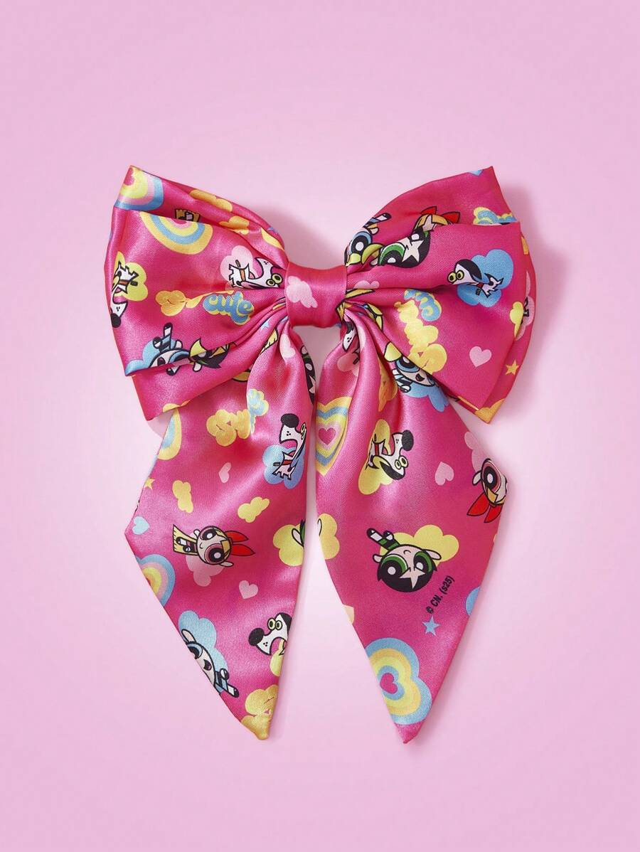 THE POWERPUFF GIRLS X SHEIN 1pc Cute Cartoon Blossom, Bubbles, Buttercup Pattern Bowknot Hair Clip, Hair Barrettes - Hot Pink - View 1