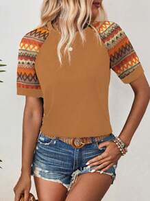EMERY ROSE Maglietta donna di moda con maniche corte e colore a contrasto, maglie con grafica alla moda