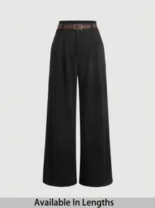 SHEIN Tall CURVE Plus Size Women Casual Straight Leg Pants With Belt