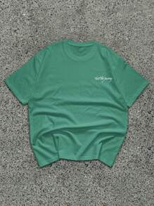 Manfinity Roghcode Men's Letter Print Round Neck Short Sleeve Casual T-Shirt - Green - View 2