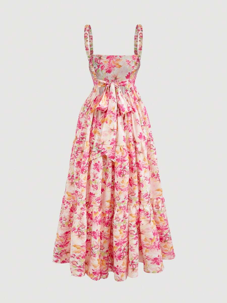 SHEIN MOD 夏季碎花露背性感连衣裙，波西米亚风连衣裙，节日连衣裙，春夏连衣裙，乡村度假 - 彩色 - 查看 1