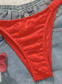 SHEIN Swim Bikini da donna monocolore con ricamo traforato, adatto per vacanze in spiaggia