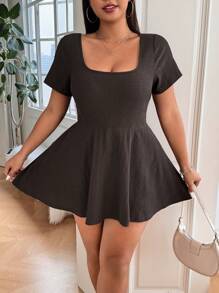 SHEIN EZwear Plus Size Brown Casual Short Sleeve Jumpsuit, Simple & Fashion, Suitable For Summer - Brown - View 3