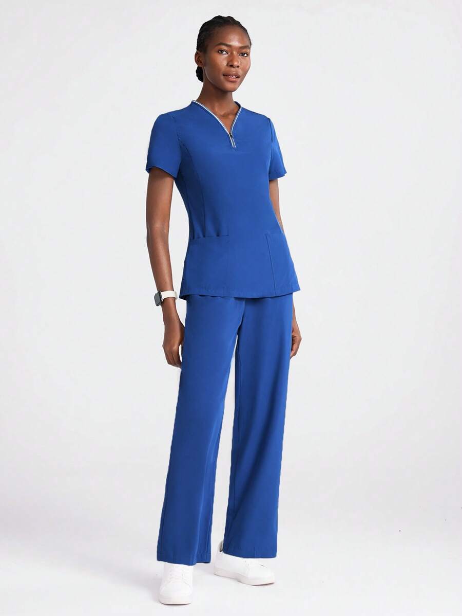 TaskEZ Scrub Uniform Set: Blouse And Trousers,Sets For Women Casual Scrub Sets Scrub Sets For Women Women Scrub Sets Work Clothes Women - Blue - View 1