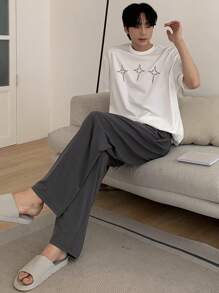 DAZY Summer Geometric Pattern T-Shirt And Men's Loungewear Set Pajama - Multicolor - View 6