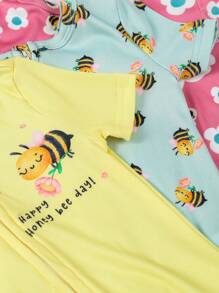 3 Stücke Baby/Baby Mädchen süßer Bienen-Muster Kurzarm-Jumpsuit Outfit mit Reißverschluss, eng anliegender Romper