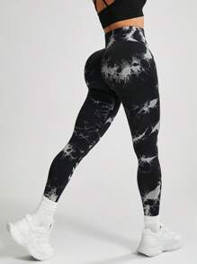 SHEIN Yoga Trendy High Waisted Seamless Tie-Dye Leggings Yoga Women Pants - Multicolor - View 2