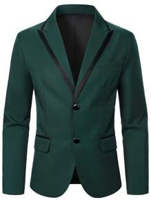 Manfinity Homme Men's Lapel Neck Long Sleeve Single Breasted Blazer And Pants Suit Set , Pants Suits For Men , Suits For Men Green