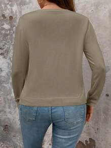 SHEIN LUNE Cárdigan de talla grande de un solo color, versátil y casual - Camel - Ver 2