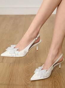 CUCCOO HITCHD Women's Pointed Toe Vintage Embroidered Slingback High Heel Pumps - White - View 4