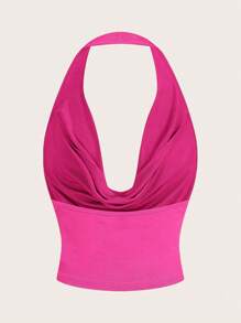 Sweetina Top corto rojo sexy con escote de pico sin mangas estilo Y2K, de color liso y estiloso para mujer - Rosa Fucsia - Ver 2