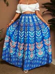 Maweii Plus Size Patterned A-Line Vacation Skirt, Minimalist And Stylish, Suitable For Summer - Multicolor - View 5