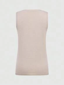 EMERY ROSE Women Casual Solid Color Sleeveless Knitted Sweater Top - Beige - View 2