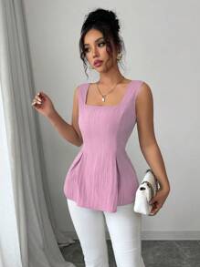 Elenzga Áo cánh không tay cổ buộc màu xanh thanh lịch cổ điển mới cho đi làm và đi nghỉ - Hồng - Xem 3