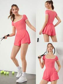 GLOWMODE Vestido activo de 3.5" FeatherFit™-Air Pro, cuello cuadrado, con pantalón corto incorporado, bolsillos laterales, agarre antideslizante, para uso diario, tennis, golf y pickleball, con copas desmontables, de secado rápido y que absorbe la transpiración. - Rosa coral - Ver 7