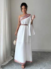 Elenzga Elegant Geometric Print Spaghetti Strap Dress Fall Cloth For Women