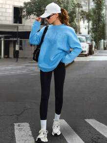 RueChic Women Casual Slogan Malibu Embroidery Oversize Sweatshirt - Blue - View 5