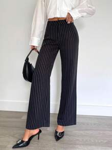 SHEIN Essnce 大码女式休闲裤，女士商务休闲裤，女士西装裤，飘逸裤商务休闲女士工作服女士，商务休闲 - 黑色 - 查看 4