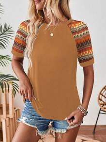 EMERY ROSE Maglietta donna di moda con maniche corte e colore a contrasto, maglie con grafica alla moda