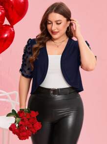 SHEIN Clasi 大码优雅波尔卡圆点网眼拼接短款薄外套 - 藏蓝色 - 查看 4