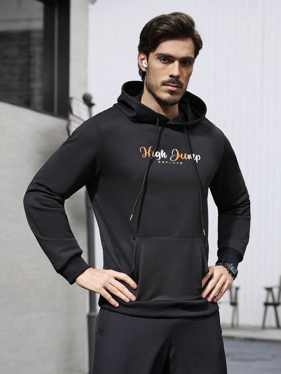 Gym Rark Áo nỉ trùm đầu in chữ dài tay có dây rút cho nam - màu đen - Xem 1