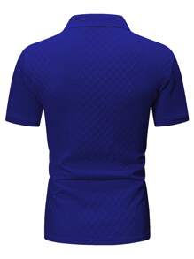 Manfinity Homme 男士休闲日常风，INS 短袖 Polo 衫，采用几何纹理提花针织面料。配有纽扣门襟，是夏威夷海滩度假、音乐节以及日常穿着的理想之选，也适合度假/派对穿着。 - 寶藍色 - 查看 7